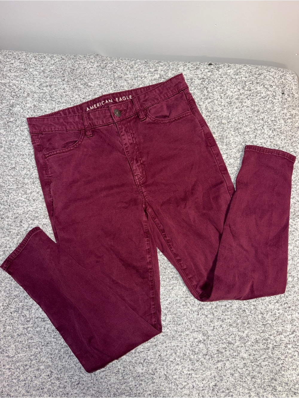 women’s American Eagle Outfitters High-Rise Skinny Jeans in Burgundy